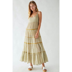 Free People Midnight Dance Maxi Dress NWT Medium Light Grey Boho Prairie Tiered